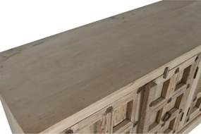 Bufet din lemn de tec, natur, cu 4 uși cu panouri și ținte din metal, aspect vintage, finisaj natural, 106 x 204 x 44 cm, „Flavigny”