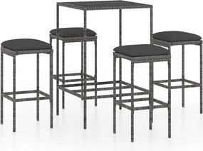 vidaXL Set mobilier bar de grădină, cu perne, 5 piese, gri, poliratan