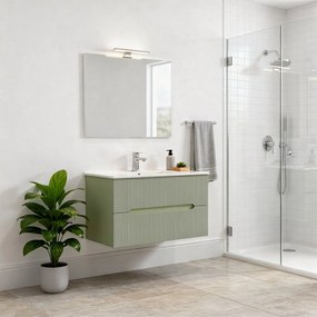 Trent Mobilier de baie 80 cm chiuvetă ceramică (2 sertare) cu oglindă 60x80 cm verde fistic-verde-oliv