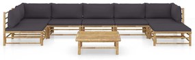 Set mobilier de gradina, 8 piese, perne gri inchis, bambus Morke gra, 2x colt + 4x mijloc + suport pentru picioare + masa, 1