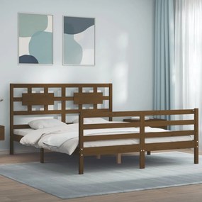 3194454 vidaXL Cadru de pat cu tăblie, maro miere, 160x200 cm, lemn masiv