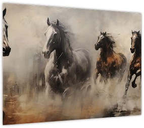 Tablou pe sticlă - Pictură în ulei de cai (70x50 cm)