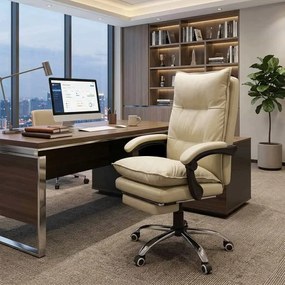 Scaun directorial cu suport de picioare si recliner OFF 419 crem