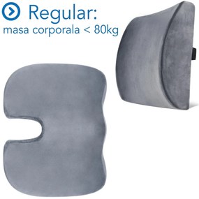 Set Perne Ortopedice Fermitate Regular - Pentru masa corporala sub 80 KG | Perna lombara si Perna sezut Suporto®️ Coccis din spuma cu memorie|