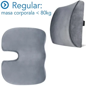 Set Perne Ortopedice Fermitate Regular - Pentru masa corporala sub 80 KG | Perna lombara si Perna sezut Suporto®️ Coccis din spuma cu memorie|