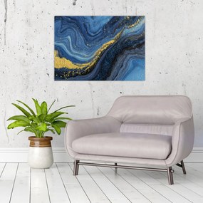 Tablou - Abstracție albastru-aurie (70x50 cm)