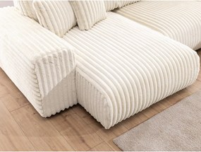 Colțar crem cu tapițerie din catifea reiată (cu colț pe partea dreaptă/în formă de "U") Justin – Ropez