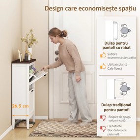 HOMCOM Dulap pentru Pantofi cu 2 Sertare Rabatabile, Design Country Slim cu Rafturi Reglabile, Organizator Freestanding pentru Intrare, Hol, Living, Capacitate 8-12 Perechi, Alb | Aosom Romania