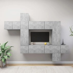 3079157 vidaXL Set de dulapuri TV, 10 piese, gri beton, lemn prelucrat