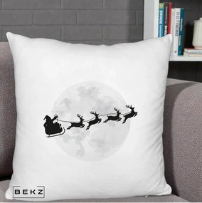 Perna Decorativa Mos Craciun Sanie Luna, 40x40 cm, Alb Pufos, Husa Detasabila, Perna Inclusa, BEKZ®