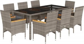 vidaXL Set mobilier de grădină cu perne 9 piese gri poliratan & sticlă