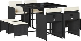 vidaXL Set mobilier de grădină cu perne, 9 piese, negru, poliratan