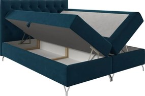 Pat cu boxspring, 140x200, albastru închis Velvet, GULIETTE + cadou