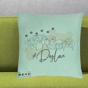 Perna Personalizata Dog Love Linie Minimalista, 40x40 cm, Verde Menta, Husa Detasabila, Perna Inclusa, BEKZ®