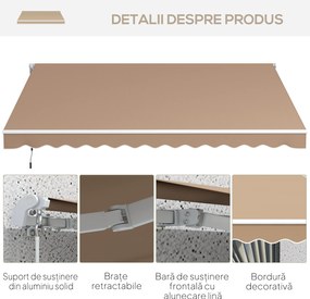 Outsunny Copertină Pliabilă pentru Exterior, Copertină Tip Roll-Up cu Deschidere Manivelă, 350x250 cm, Galben | Aosom Romania