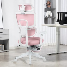 Scaun Ergonomic Premium cu Suport pentru Picioare, Reclinare 145°, Tetieră Reglabilă, Cotiere 3D, Suport Lombar Elastic și Șezut cu adâncime reglabilă, Roz