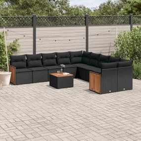 3260438 vidaXL Set canapele de grădină cu perne, 11 piese, negru, poliratan