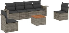 vidaXL Set canapele de grădină, 7 piese, cu perne, gri, poliratan