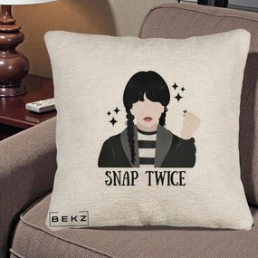 Perna Personalizata Wednesday Snap Twice, 40x40 cm, Bej Canapea, Husa Detasabila, Perna Inclusa, BEKZ®