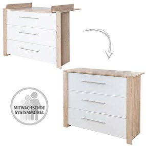 Comodă de copii albă/în culoare naturală joasă cu aspect de lemn de stejar cu masă de schimbat 112x98 cm – Roba