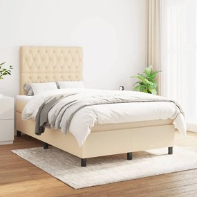 vidaXL Pat box spring cu saltea, crem, 120x200 cm, textil