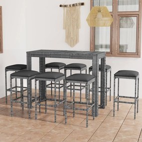 3064791 vidaXL Set mobilier bar de grădină cu perne, 9 piese, gri, poliratan