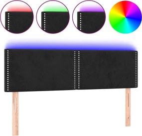 vidaXL Tăblie de pat cu LED, negru, 144x5x78/88 cm, catifea