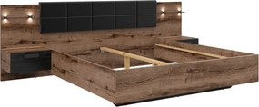 Cadru pat KASSEL 180x200, nuc/negru, PAL/piele ecologica, cu iluminare