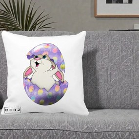 Perna Decorativa Iepuras din Ou de Pasti, 40x40 cm, Alba Mata, Husa Detasabila, Perna Inclusa, BEKZ®