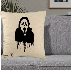 Perna Personalizata Halloween Ghostface Scream Picurand, 40x40 cm, Bej, Husa Detasabila, Perna Inclusa, BEKZ®