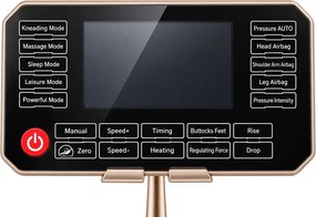 Fotoliu de masaj VETURIUS ULTRA PRO, Incalzire, Bluetooth, Display, Ecran tactil, Controler rapid cotiera, Zero Gravity, Boxe, Moduri Automate, Suport Picioare extensibil, Piele Ecologica Premium, Bej