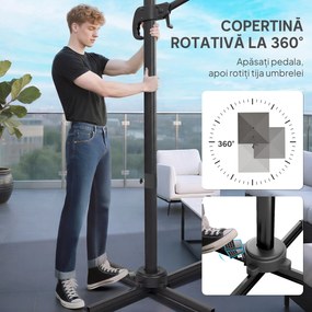 Outsunny Umbrelă de Grădină Decentralizată cu Manivelă 3x3m, Înclinabilă, Rotativă 360°, Umbrelă de Exterior Pătrată cu Bază Cruce, din Aluminiu, pentru Terasă sau Piscină, UV30+, Gri Închis | Aosom Romania