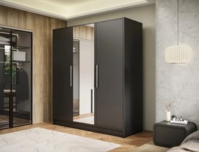 Dulap cu 3 usi si oglinda Alarica 180x60x200 cm – Negru