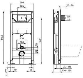 Set vas WC suspendat Ideal Standard I.life A Rimless cu capac slim softclose si rezervor cu cadru incastrat