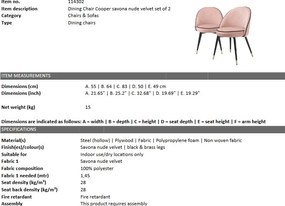 Set de 2 scaune design elegant LUX Cooper, catifea nude 114302 HZ