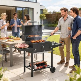 Outsunny grătar pe cărbune, grilă reglabilă, rafturi rabatabile, termometru. | Aosom Romania