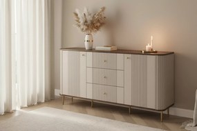 Comodă cu sertare Vesper 160 cm pe picioare - cașmir / nuc / picioare aurii