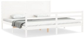 3194652 vidaXL Cadru de pat cu tăblie Super King Size, alb, lemn masiv