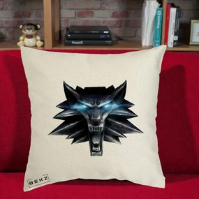 Perna Decorativa The Witcher Wolf Head, 40x40 cm, Ecru, Husa Detasabila, Perna Inclusa, BEKZ®