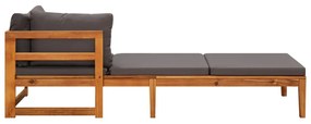 Set mobilier gradina cu perne gri inchis, 3 piese, lemn acacia Morke gra, colt + Sezlong + masa, 1