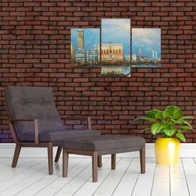 Tablou - Gondola care trece prin Veneția, pictură în ulei (90x60 cm)