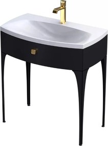 Set dulap baza suspendat Oristo Louis negru 1 sertar cu lavoar alb 82 cm