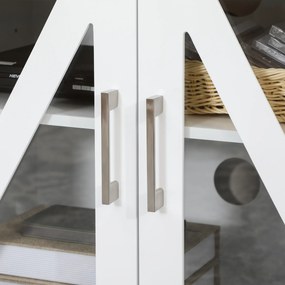 HOMCOM Comodă TV pentru living masă pentru televizoare de până la 147,3 cm cu 4 uși din sticlă, rafturi reglabile 130x35x60 cm Alb | Aosom Romania