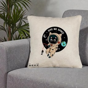Perna Decorativa Give Me Space Pisica Astronaut, 40x40 cm, Bej Canapea, Husa Detasabila, Perna Inclusa, BEKZ®