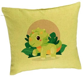 Perna Decorativa, Model Baby Dinozaur Verde cu Peisaj, 40x40 cm, Verde, Husa Detasabila, Burduf