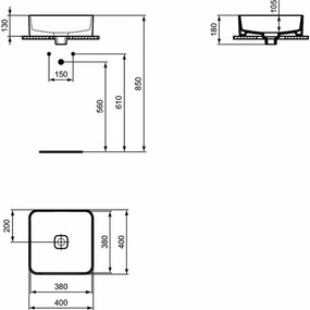 Lavoar pe blat Ideal Standard Strada II patrat 40x40 cm fara preaplin