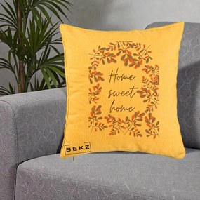 Perna Decorativa Home Sweet Home Frunze Colorate, 40x40 cm, Galben, Husa Detasabila, Perna Inclusa, BEKZ®