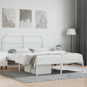 352629 vidaXL Cadru de pat metalic cu tăblie, alb, 150x200 cm