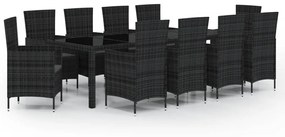 Set mobilier de exterior cu perne, 11 piese, negru, poliratan Lungime masa 250 cm, 11