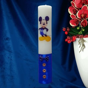 Lumanare botez decorata Mickey albastru 5,5 cm, 30 cm